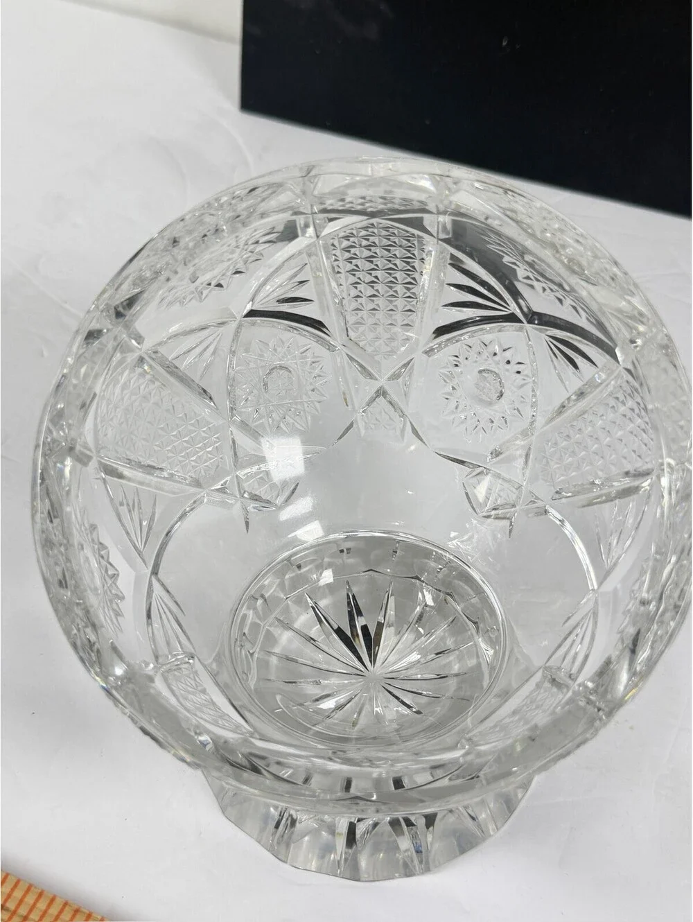 Vintage Crystal Cut Glass Pedestal Bowl Decorative Centerpiece F4